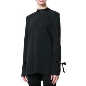 Veronica Beard Costello Black Mock Neck Long Sleeve Tunic Tie back Blouse size 6